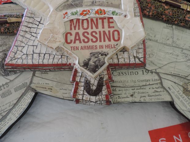 Close up detail of Trigger by mosaic artist Janice Corbishley