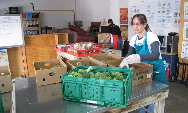 weighing and sorting the food